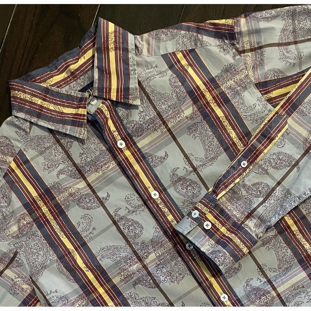 Cremieux Premium Denim Shirt Mens LT Grey Paisley Plaid Long Sleeve Western NWT
